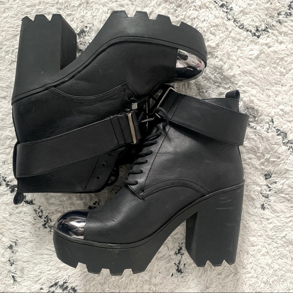 ASOS Lace Up Platform Metal Toe Boot in Black